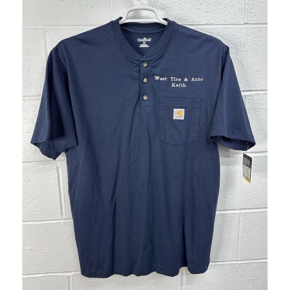 NWT Carhartt K84 NVY Original Henley Navy Short-Sleeve Pocket Shirt Men's Medium